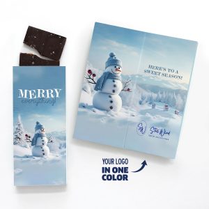 Custom One Color Foil-Stamped Stock Snowman Sweeter Cards with Sea Salt Caramel Chocolate Bar