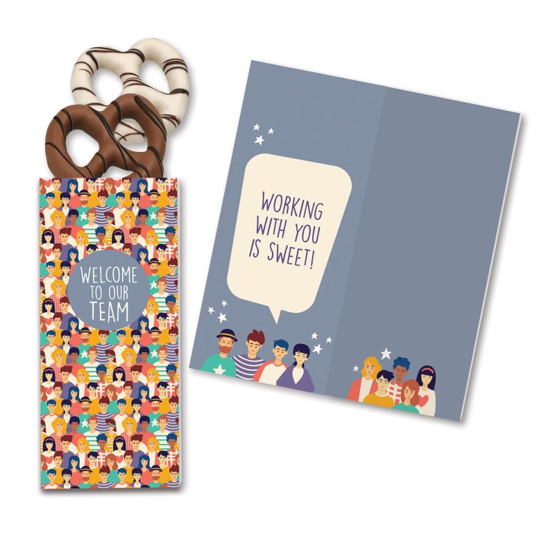 Custom One Color Foil-Stamped Stock Welcome Sweeter Cards with Chocolate Dipped Pretzels - 1