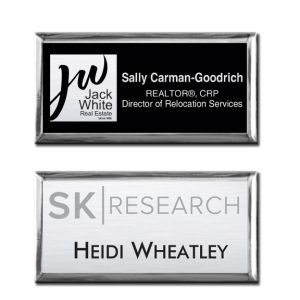 Custom The Athena Executive full color metal name badge 1 1/2" X 3"