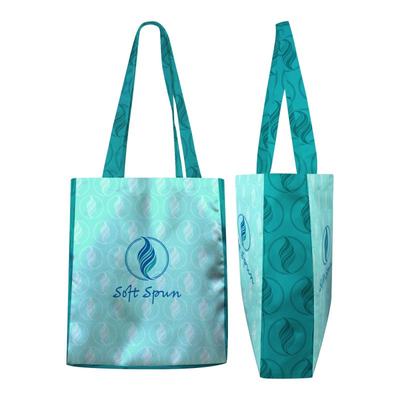 Custom Toddy® Gear 14" x 16" x 3" Poly Canvas 5-Panel Tote with 3" Gusset - 7